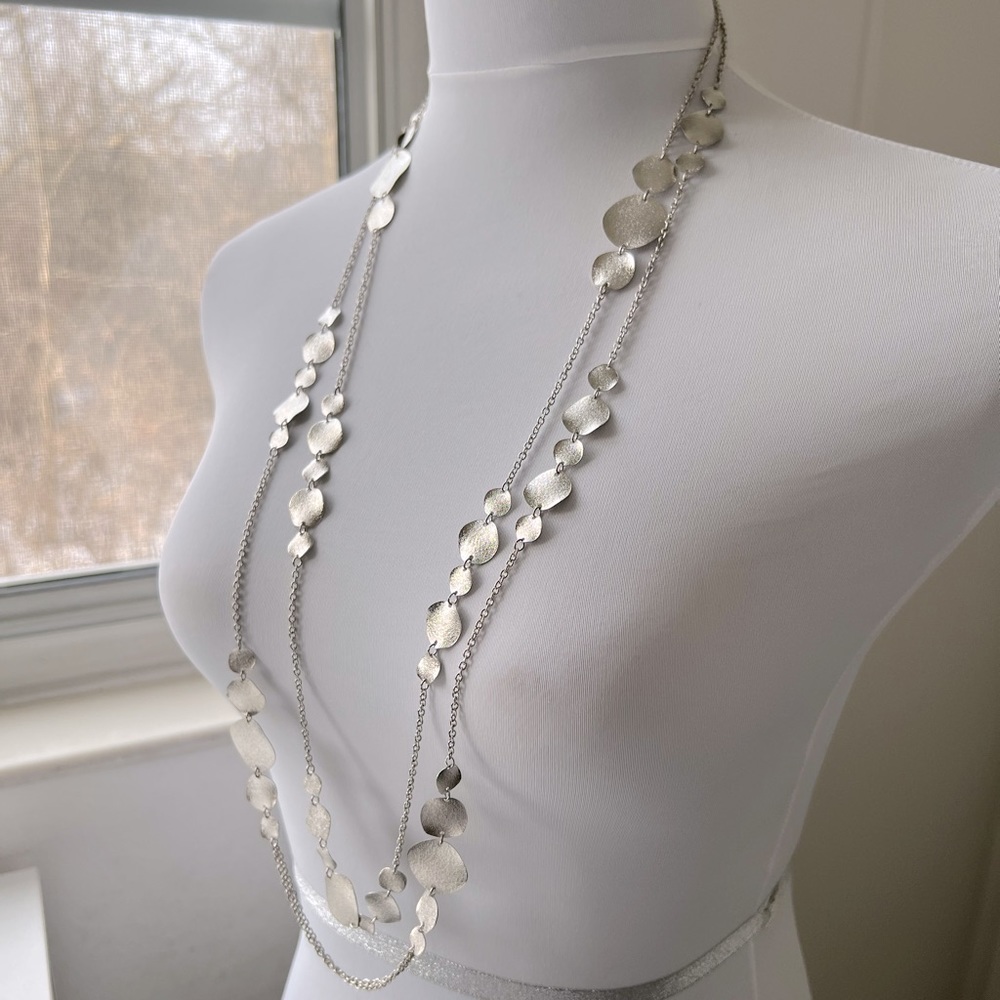 Silver Color Metal Layered Long Necklace